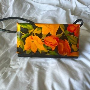 Rare Vintage Beautiful Bright Floral 1970s Paul Melian patent leather purse
